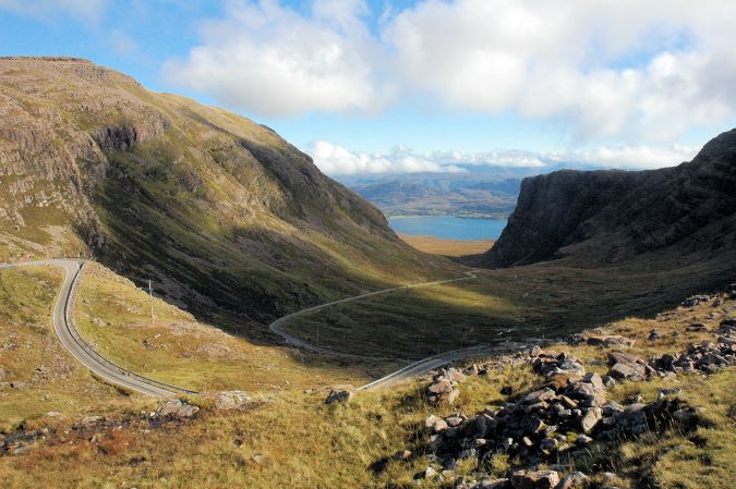 This photo shows the spectacular Bealach na Ba - the Pass of the Cattle. This is reckoned to be the highest road in Britain, climbing from sea level to 2,053 feet at the top.